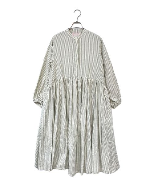 BEARDSLEY（ビアズリー）BEARDSLEY (ビアズリー) ストライプギャザーワンピース ホワイトの古着・服飾アイテム