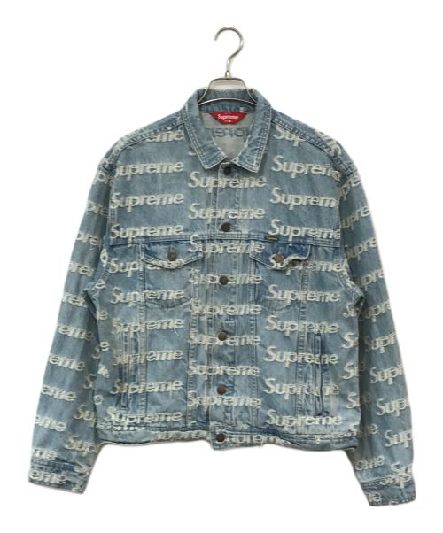 SUPREME（シュプリーム）SUPREME (シュプリーム) Frayed Logos Denim Trucker Jacket ブルー サイズ:Mの古着・服飾アイテム