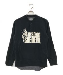 Hysteric Glamour（ヒステリックグラマー）の古着「SHE DEVIL リメイクヘンリーネックスウェット」｜ブラック