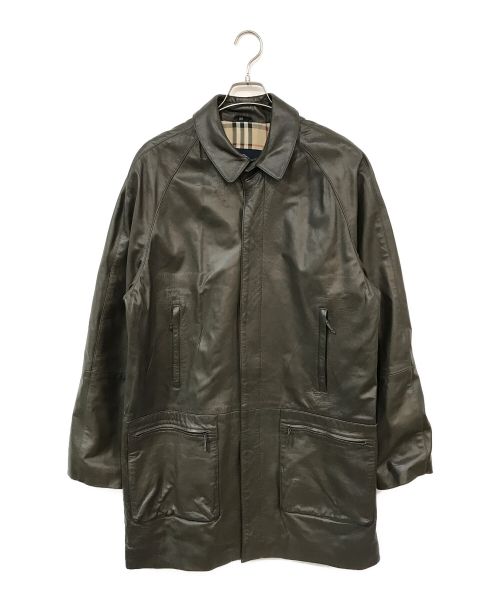 BURBERRY LONDON（バーバリーロンドン）BURBERRY LONDON (バーバリーロンドン) 裏地チェックレザーコート オリーブ サイズ:52の古着・服飾アイテム