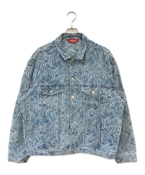 SUPREME（シュプリーム）SUPREME (シュプリーム) Script Jacquard Denim Trucker Jacket ブルー サイズ:XLの古着・服飾アイテム