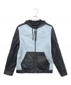 COACHコーチ）の古着「PIECED LEATHER HOODIE」｜ブルー