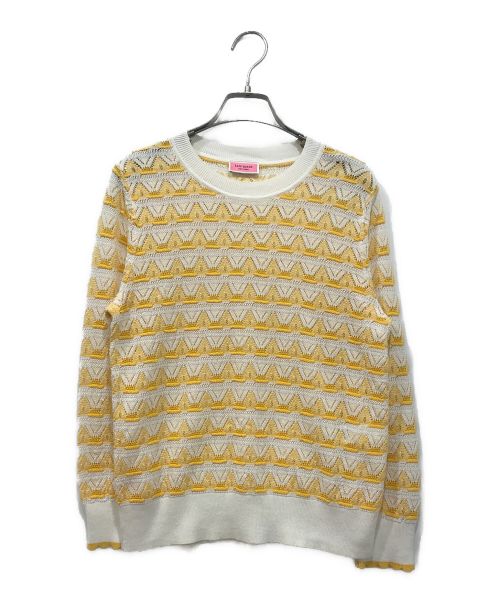 Kate Spade（ケイトスペード）Kate Spade (ケイトスペード) Striped Pointelle Sweater イエロー サイズ:Sの古着・服飾アイテム