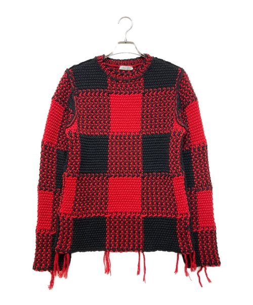 VALENTINO（ヴァレンティノ）VALENTINO (ヴァレンティノ) カットオフクルーネックニット レッド×ブラック サイズ:Sの古着・服飾アイテム