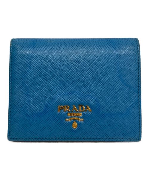 PRADA（プラダ）PRADA (プラダ) サフィアーノコンパクトウォレット ブルーの古着・服飾アイテム