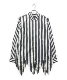 COMME des GARCONS HOMME PLUS（コムデギャルソンオムプリュス）の古着「アシンメトリックヘムストライプシャツ」｜ブラック×ホワイト