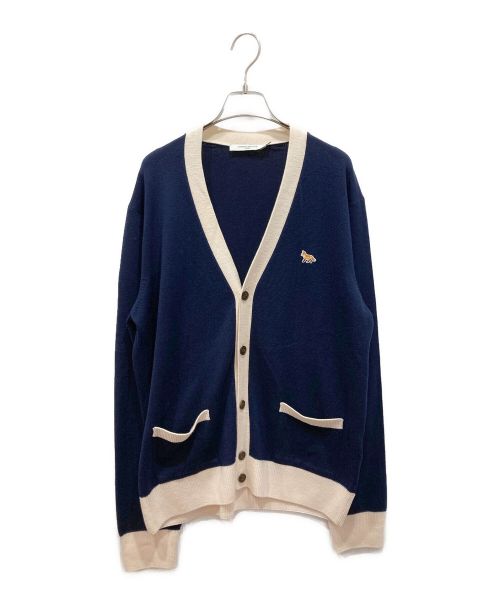 maison kitsune（メゾンキツネ）maison kitsune (メゾンキツネ) フォックスパッチバイカラーカーディガン ネイビー サイズ:Lの古着・服飾アイテム