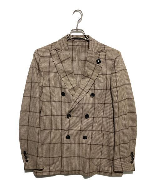 LARDINI（ラルディーニ）LARDINI (ラルディーニ) ウールシルクダブルジャケット ブラウン サイズ:46の古着・服飾アイテム