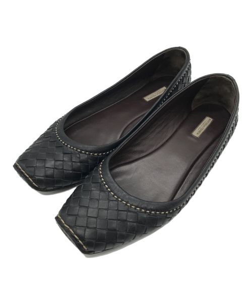 BOTTEGA VENETA（ボッテガベネタ）BOTTEGA VENETA (ボッテガベネタ) イントレチャートフラットパンプス ブラック サイズ:37 1/2の古着・服飾アイテム