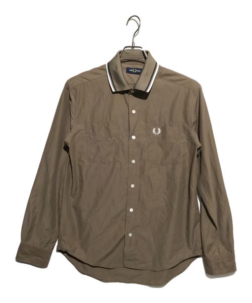 FRED PERRY（フレッドペリー）FRED PERRY (フレッドペリー) RIB COLLAR LONG SLEEVE SHIRT ブラウン サイズ:Mの古着・服飾アイテム