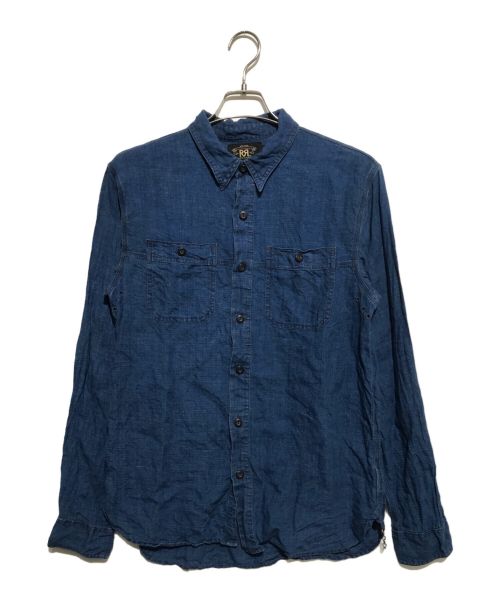 RRL（ダブルアールエル）RRL (ダブルアールエル) リネンデニムインディゴ染めシャツ インディゴ サイズ:Mの古着・服飾アイテム