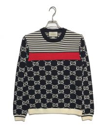 GUCCI（グッチ）の古着「GG JACQUARD BORDER KNIT」｜ネイビー