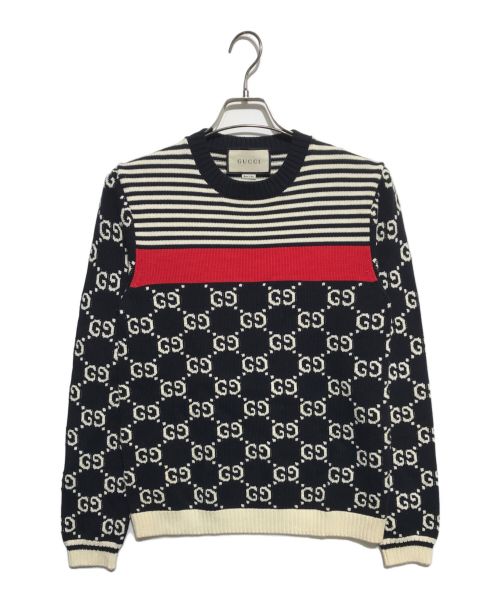 GUCCI（グッチ）GUCCI (グッチ) GG JACQUARD BORDER KNIT ネイビー サイズ:Sの古着・服飾アイテム