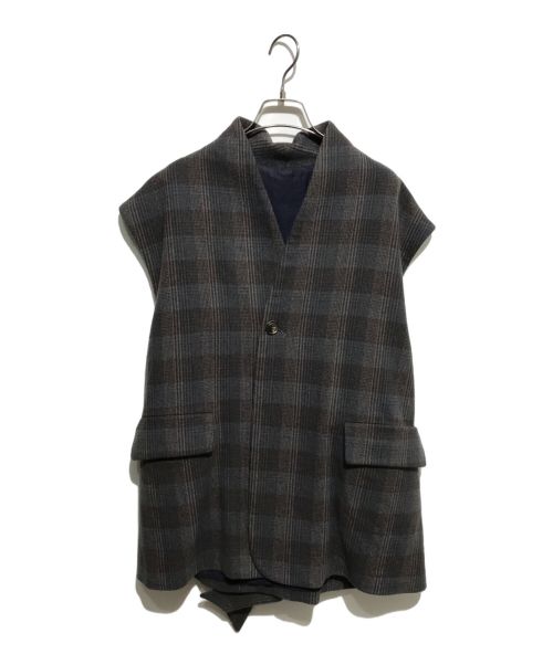 URU（ウル）uru (ウル) WOOL CHECK BELTED VEST グレー サイズ:2の古着・服飾アイテム