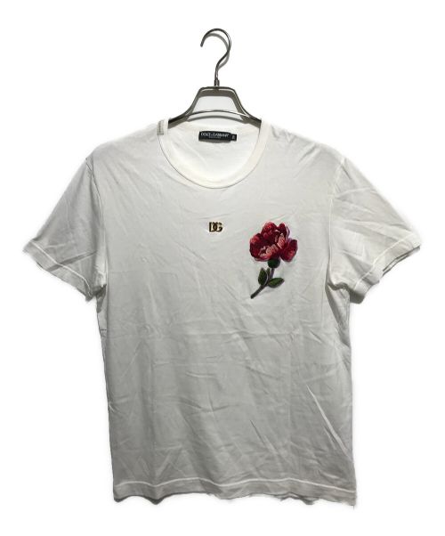 DOLCE & GABBANA（ドルチェ＆ガッバーナ）DOLCE & GABBANA (ドルチェ＆ガッバーナ) 花刺繍ロゴメタルＴシャツ ホワイト サイズ:50の古着・服飾アイテム