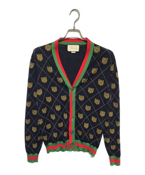 GUCCI（グッチ）GUCCI (グッチ) タイガー柄Vネックジャガードカーディガン ブラック サイズ:Lの古着・服飾アイテム