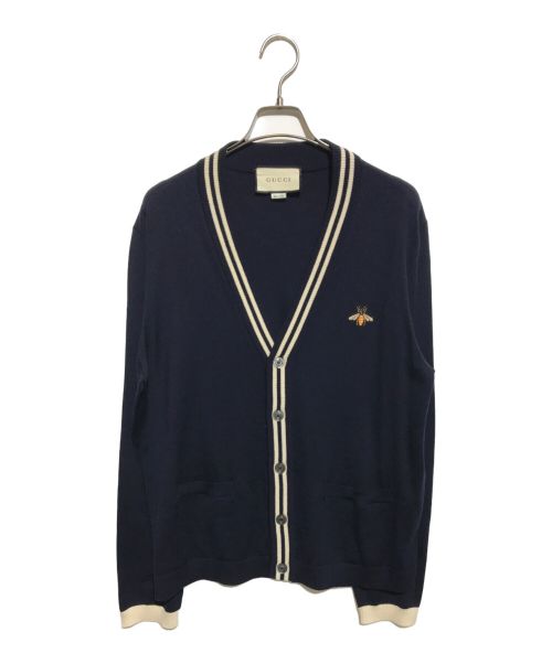 GUCCI（グッチ）GUCCI (グッチ) BEE WOOL KNIT CARDIGAN ネイビー サイズ:XLの古着・服飾アイテム