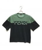 FENDIフェンディ）の古着「ロゴトップメッシュ切替クルーネック Tシャツ」｜ブラック×グリーン