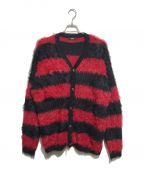 glambグラム）の古着「Fuzzy Border Cardigan/ファジーボーダーカーディガン」｜レッド×ブラック