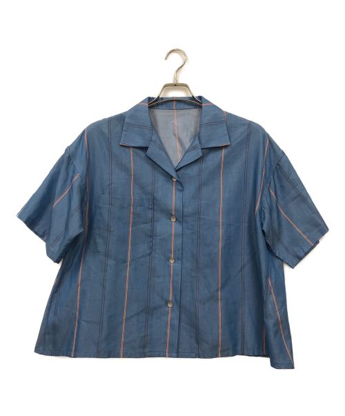 Rumche（ラム・シェ）Rumche (ラム・シェ) 半袖ストライプシャツ ブルー サイズ:Fの古着・服飾アイテム