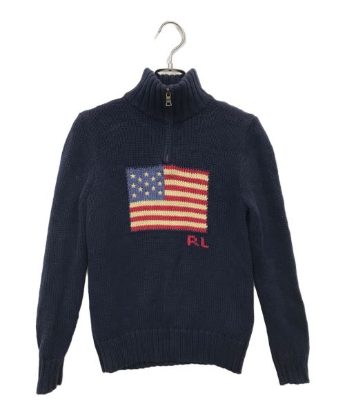 POLO RALPH LAUREN（ポロ・ラルフローレン）POLO RALPH LAUREN (ポロ・ラルフローレン) 星条旗ハーフジップニット ネイビー サイズ:Mの古着・服飾アイテム