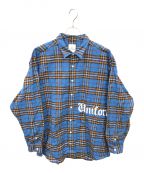 uniform experimentユニフォームエクスペリメント）の古着「FLANNEL CHECK GOTHIC LOGO BAGGY SHIRT」｜ブルー