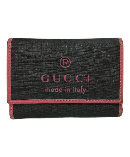 GUCCI（グッチ）GUCCI (グッチ) ロゴモチーフ3つ折り財布 ブラック×ピンクの古着・服飾アイテム