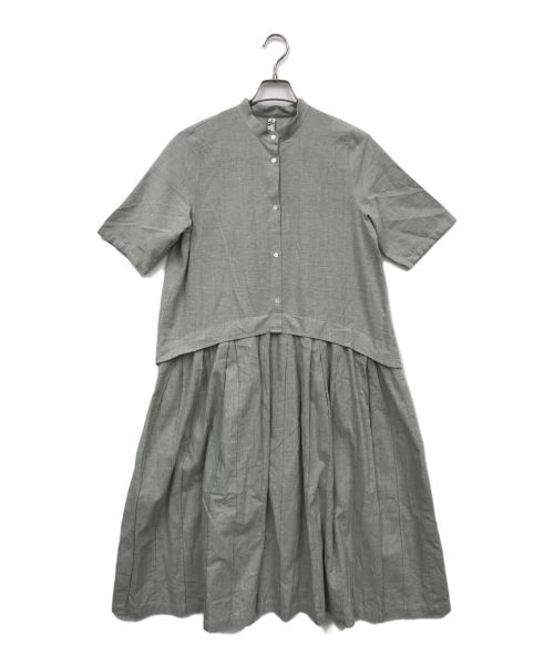 MOTHERHOUSE（マザーハウス）MOTHERHOUSE (マザーハウス) サマー オックスフォードスタンドカラープリーツワンピース グリーン サイズ:Mの古着・服飾アイテム