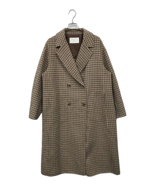 BALLSEY（ボールジィ）BALLSEY (ボールジィ) ダブルチェックロングコート ブラウン サイズ:36の古着・服飾アイテム