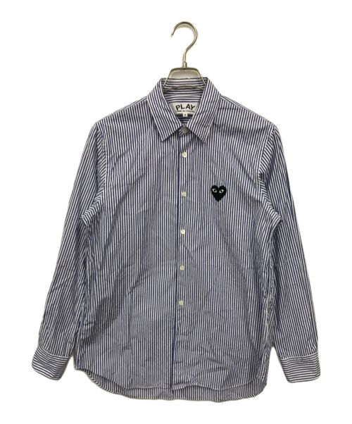 PLAY COMME des GARCONS（プレイ コムデギャルソン）PLAY COMME des GARCONS (プレイ コムデギャルソン) STRIPED L/S SHIRT BLACK HEART スカイブルー サイズ:Sの古着・服飾アイテム