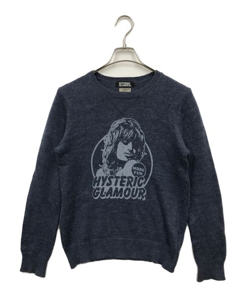 Hysteric Glamour（ヒステリックグラマー）Hysteric Glamour (ヒステリックグラマー) リネンブレンドガールプリントニット ブルー サイズ:Sの古着・服飾アイテム