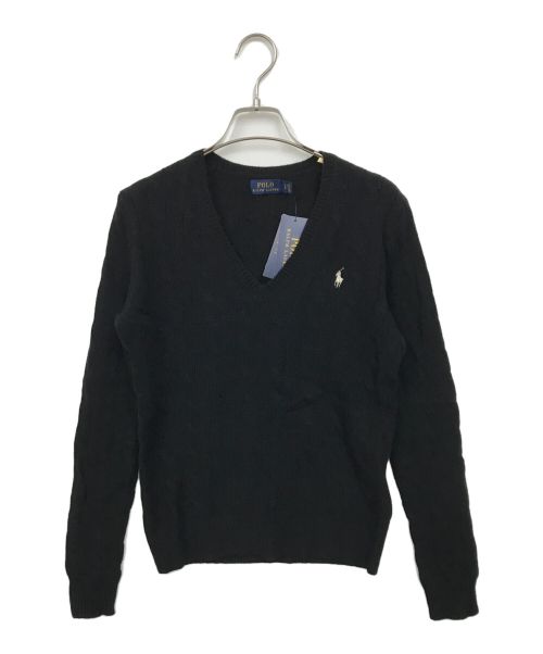 POLO RALPH LAUREN（ポロ・ラルフローレン）POLO RALPH LAUREN (ポロ・ラルフローレン) Vネックカシミヤブレンドケーブルニット ブラック サイズ:S 未使用品の古着・服飾アイテム