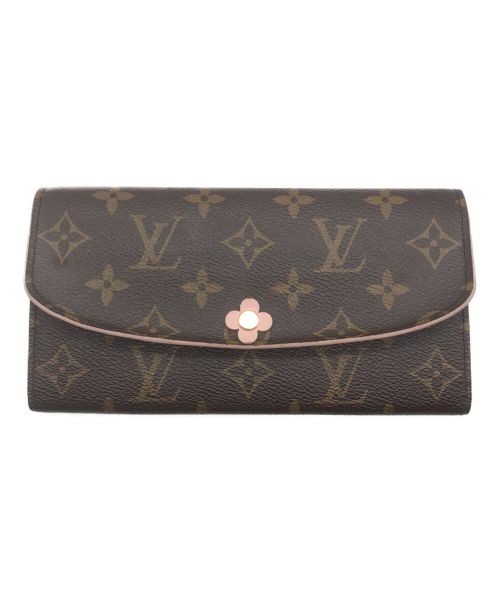 LOUIS VUITTON（ルイ ヴィトン）LOUIS VUITTON (ルイ ヴィトン) 長財布/ポルトフォイユ・エミリー・フラワー ブラウンピンクの古着・服飾アイテム