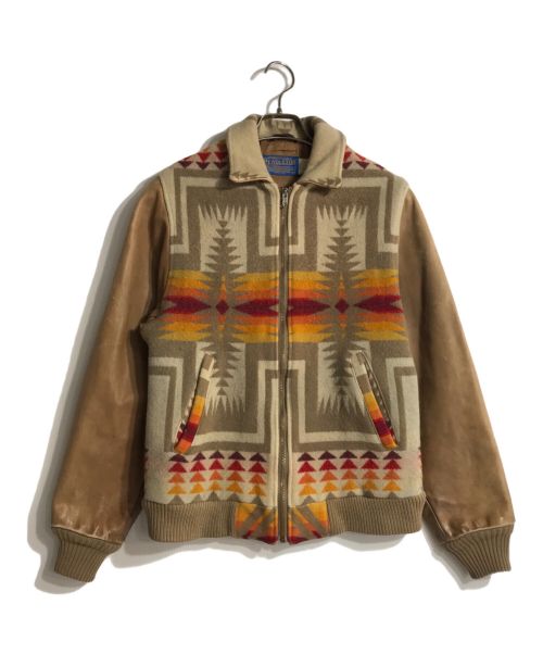 PENDLETON（ペンドルトン）PENDLETON (ペンドルトン) 袖レザーラグジャケット ベージュ サイズ:Lの古着・服飾アイテム