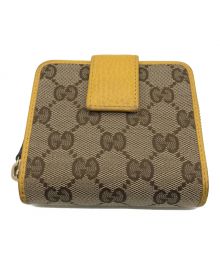 GUCCI（グッチ）の古着「GG キャンバス レザー/2つ折り財布」｜ブラウン×イエロー