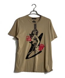 Thee Hysteric XXX×Hysteric Glamour（ジィ ヒステリックトリプルエックス×ヒステリックグラマー）の古着「THE ROLLING STONESSTONES LOVES GUITAR GIRL プリントTシャツ」｜ベージュ