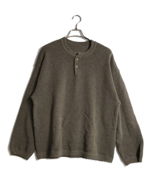 crepuscule（クレプスキュール）crepuscule (クレプスキュール) Moss stitch henley neck カーキ サイズ:2の古着・服飾アイテム