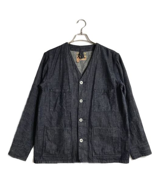 NIGEL CABOURN LYBRO（ナイジェルケーボン ライブロ）NIGEL CABOURN LYBRO (ナイジェルケーボン ライブロ) ノーカラーデニムジャケット インディゴ サイズ:Lの古着・服飾アイテム