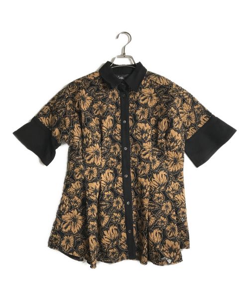 EBONY（エボニー）EBONY (エボニー) Flower Lace Flare Shirt/フラワーレースフレアシャツ ブラウン×ブラック サイズ:Mの古着・服飾アイテム