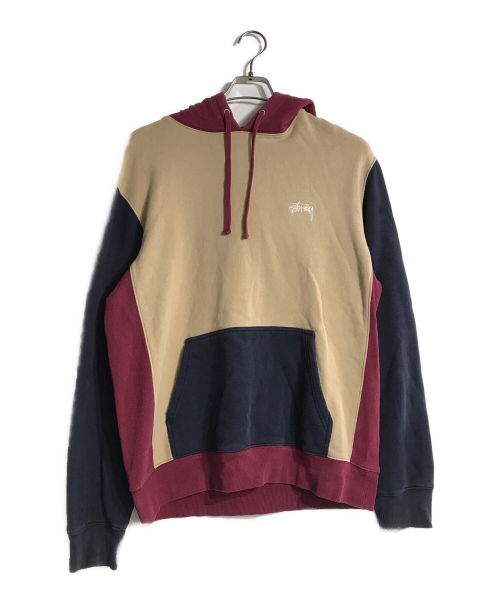 stussy（ステューシー）stussy (ステューシー) 切替プルオーバーパーカー ベージュ×ボルドー×ネイビー サイズ:Lの古着・服飾アイテム