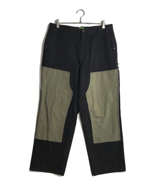 HUF（ハフ）HUF (ハフ) GILMAN DOUBLE KNEE PANT/ダブルニーパンツ ブラック×グリーン サイズ:34の古着・服飾アイテム