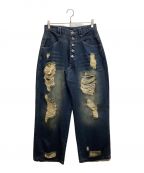 Ballsy.Brothersボールジーブラザーズ）の古着「Distressed washed wide denim pants」｜インディゴ