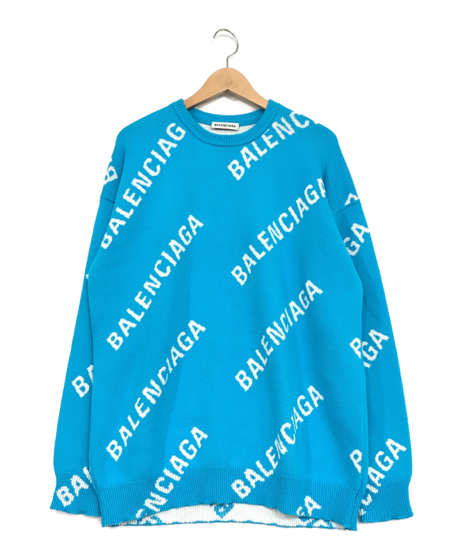 balenciaga ブルー オールオーバー ロゴ セーター 新品-