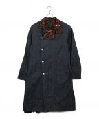 s'yteサイト）の古着「10OZ DENIM ETHNIC THORN PATTERN JACQUARD STAND COLLAR COAT」｜インディゴ×オレンジ