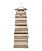 HER LIP TOハーリップトゥ）の古着「Cotton Striped Ribbed Knit Dress」｜ベージュ