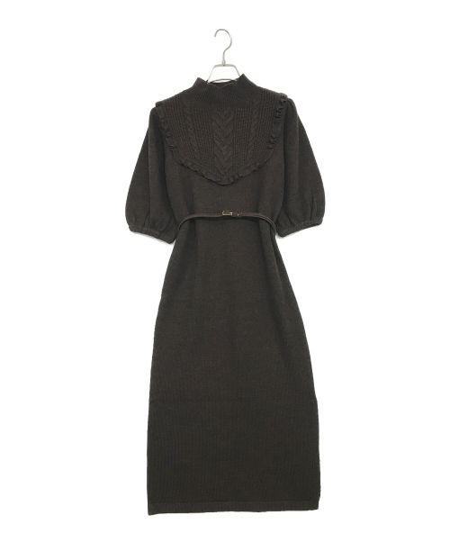 HER LIP TO（ハーリップトゥ）HER LIP TO (ハーリップトゥ) Belted Ruffle Cable-Knit Dress ブラウン サイズ:SIZE　Sの古着・服飾アイテム