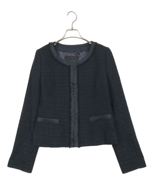 UNTITLED（アンタイトル）UNTITLED (アンタイトル) ノーカラーツイードジャケット ネイビー サイズ:SIZE　3の古着・服飾アイテム