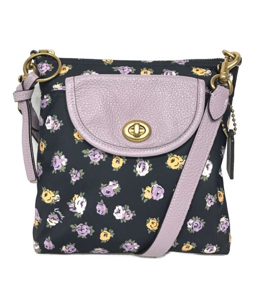 COACH（コーチ）COACH (コーチ) Vintage Rose Print Nylon Cargo Crossbody/ショルダーバッグ パープル×ネイビーの古着・服飾アイテム