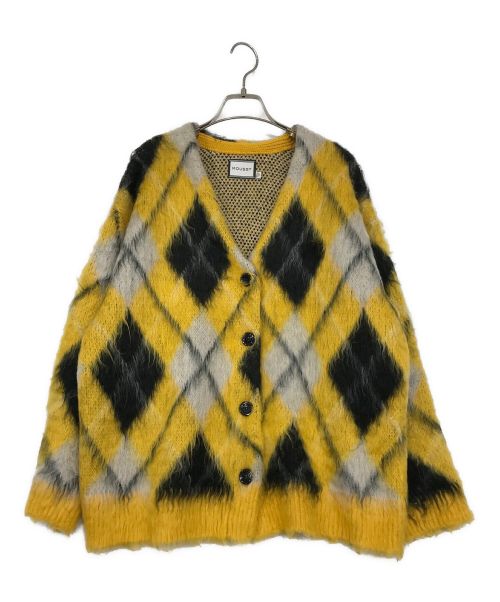 moussy（マウジー）moussy (マウジー) SHAGGY KNIT ARGYLE カーディガン イエロー サイズ:Fの古着・服飾アイテム