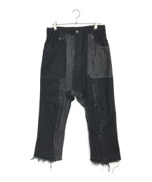 s'yte（サイト）の古着「11oz DENIM PATCHWORK SAROUEL PANTS WITH CUT-OFF HEM」｜ブラック